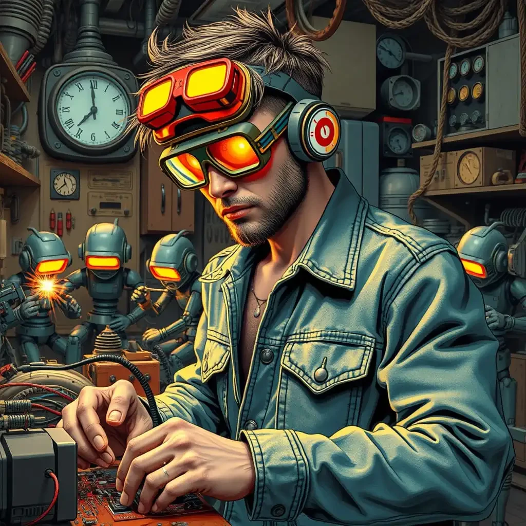 Cyberpunk geek with his minions